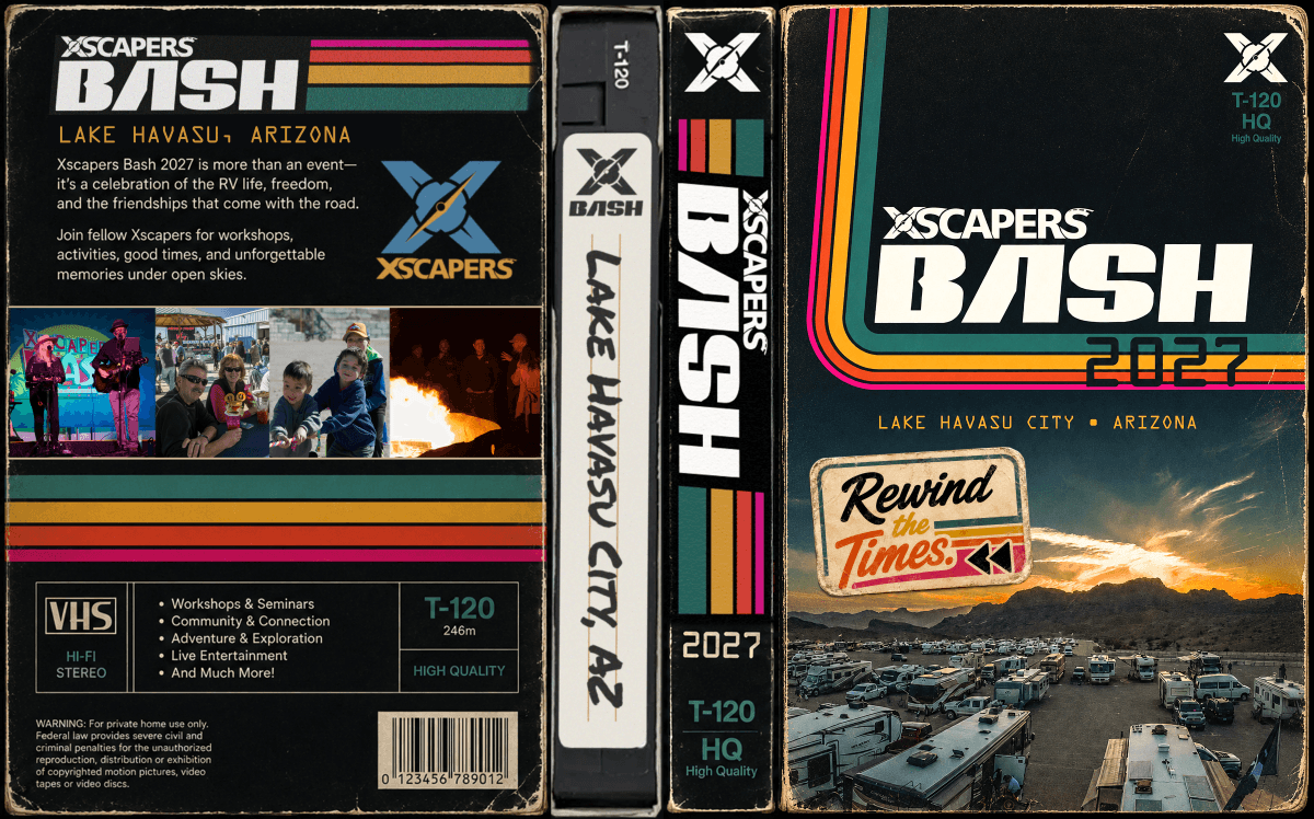 Xscapers BASH 2027 VHS sleeve artwork, front and back