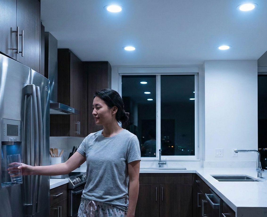 Blue night late at night in kitchen to assist with sleep 