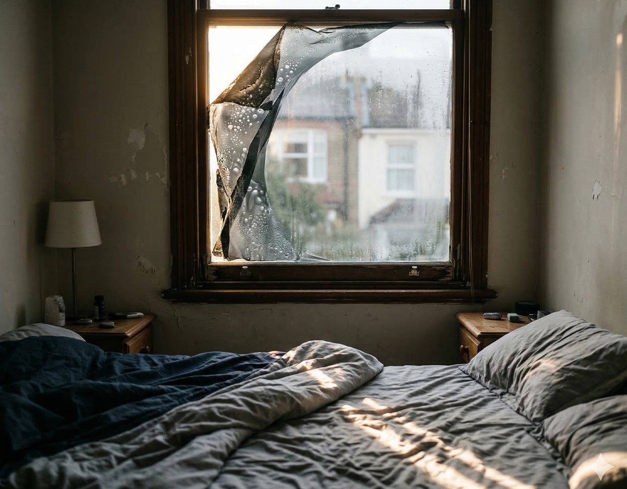 Cheap blackout film on window peeling due to moisture 
