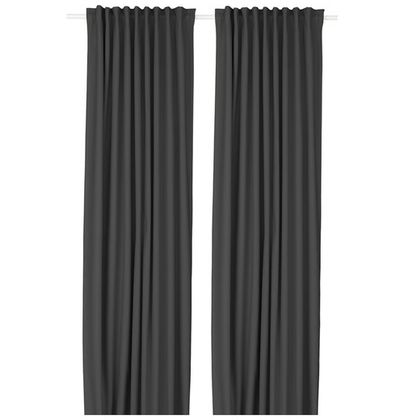  IKEA KORGMOTT curtains in dark charcoal gray displayed on white background as product photography
