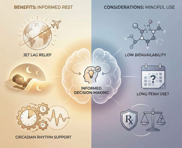 Split-screen-infographic-comparing-melatonin-supplement-benefits-(jet-lag-relief,-sleep-support,-circadian-rhythm)-with-considerations-(bioavailability,-long-term-use,-regulation)-.jpg