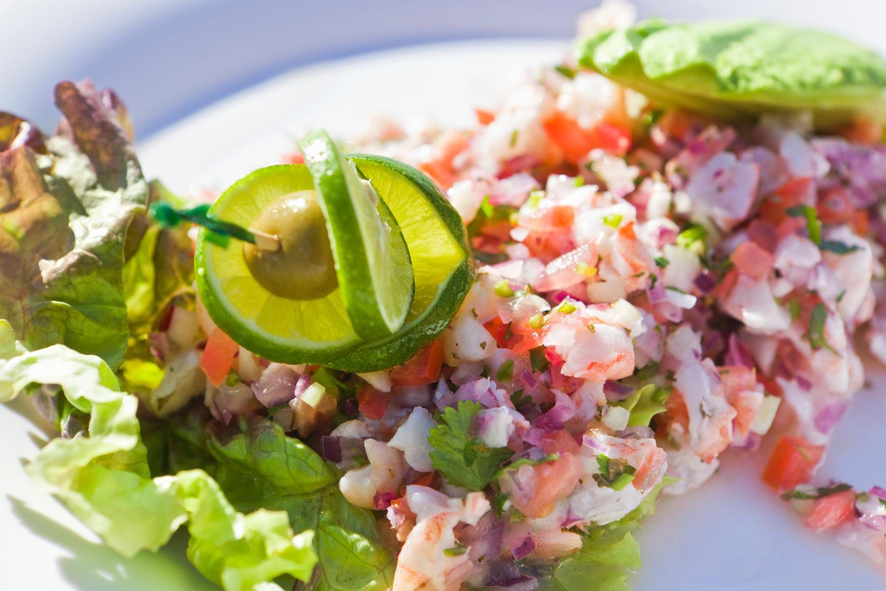 Overhead view of thai shrimp ceviche.