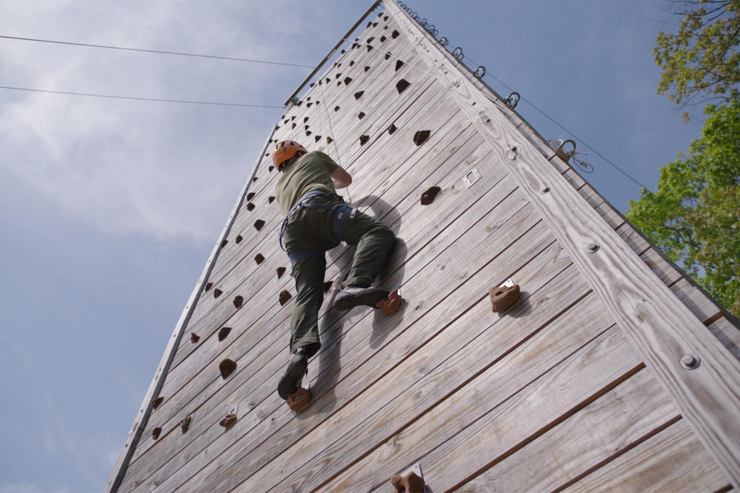 Climbing on the rock wall at Canyon Ranch Lenox.