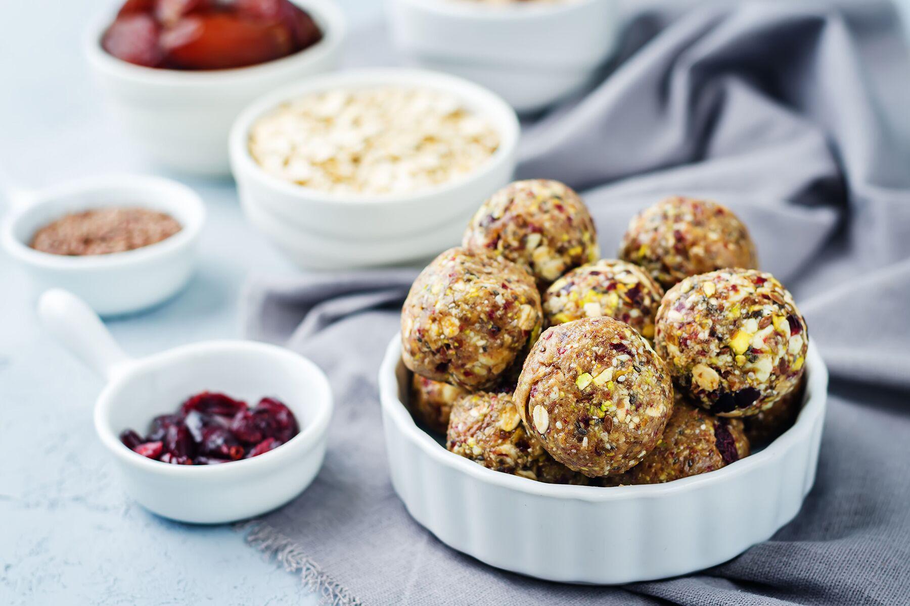 A plate with Canyon Ranch exclusive Cranberry Pistachio Energy Bites