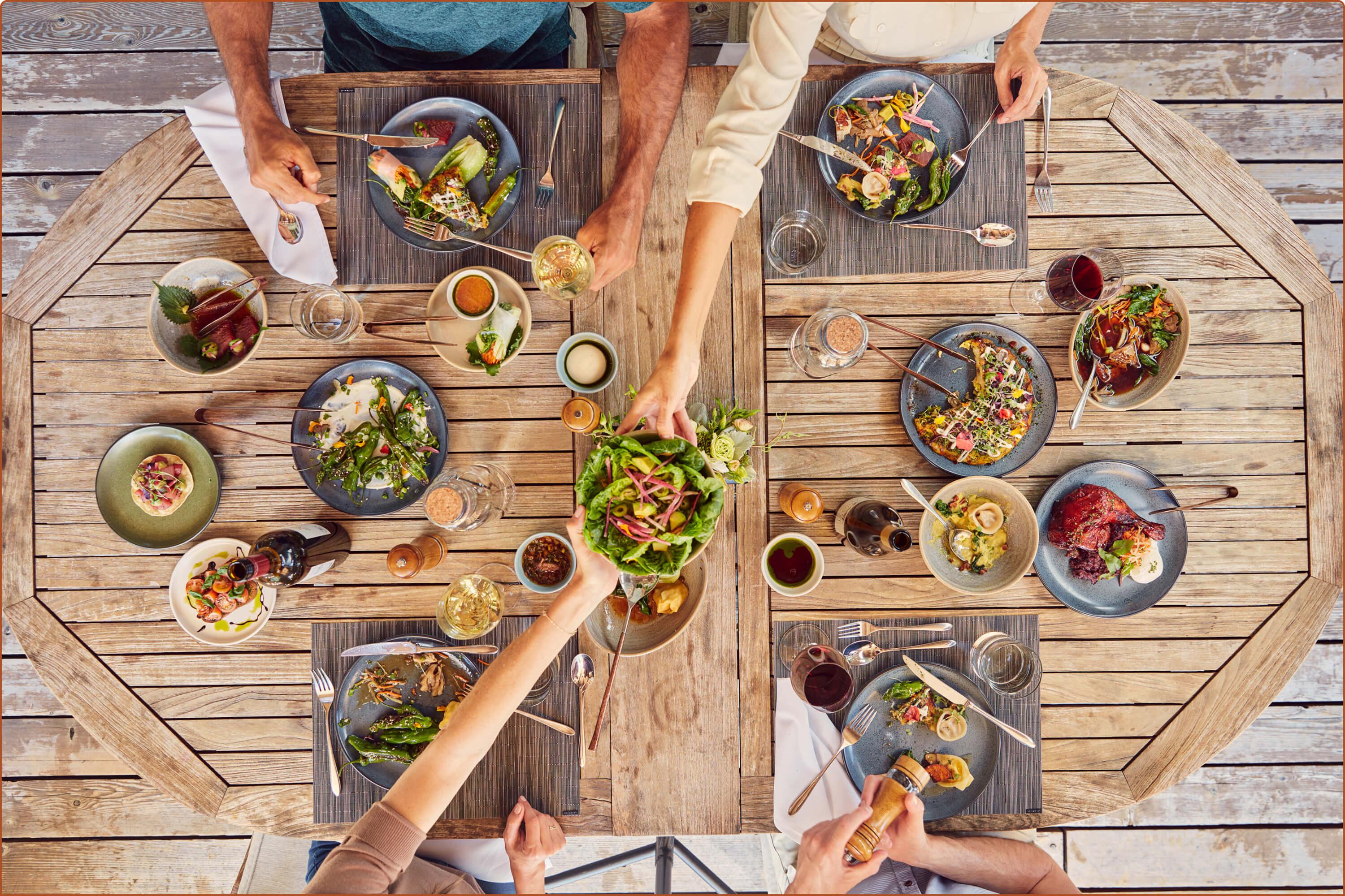 a group eating a meal
