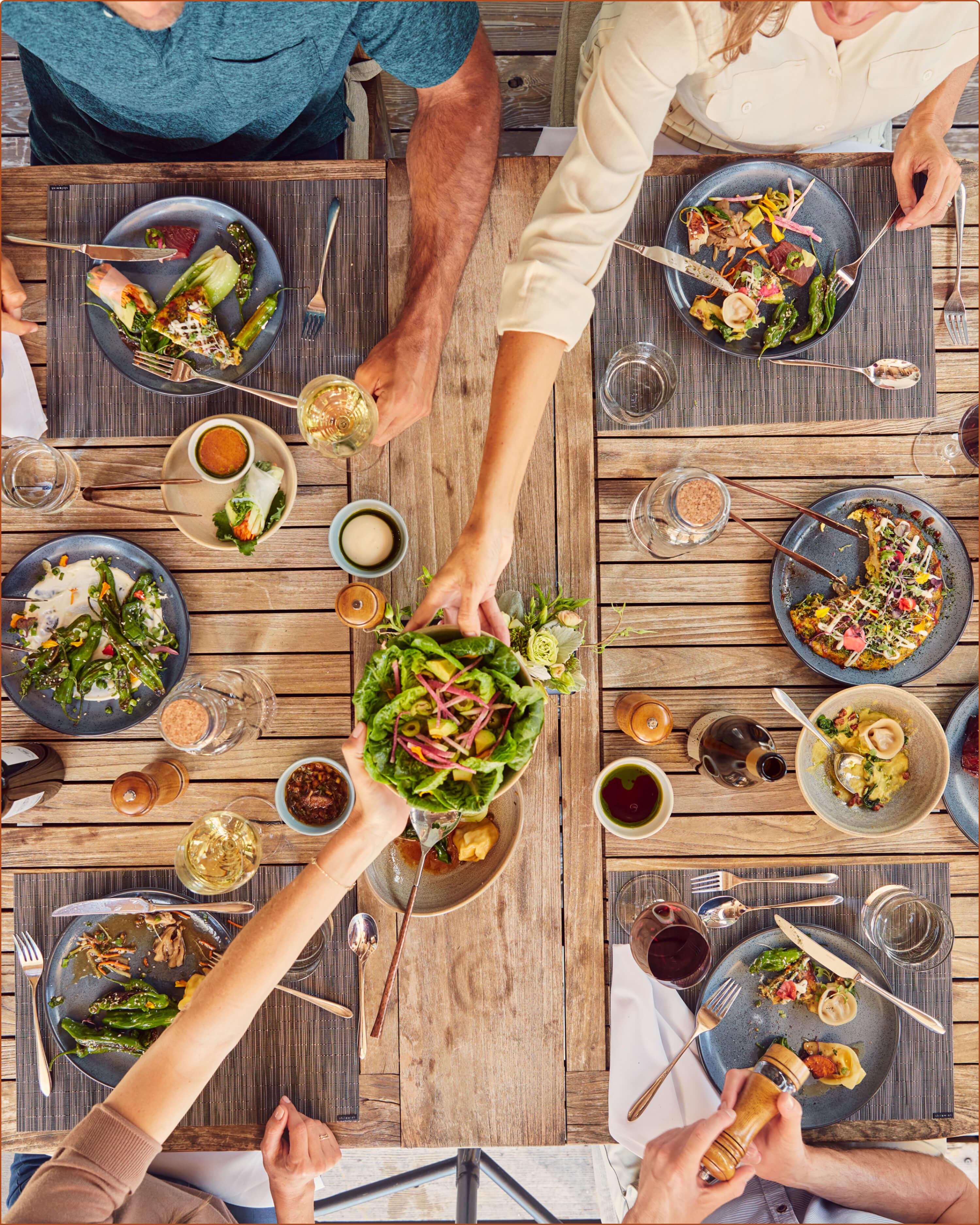 a group eating a meal