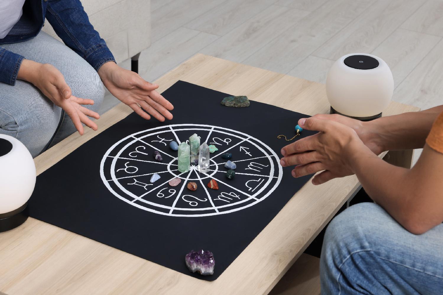 Woman having a metaphysical crystal consultation