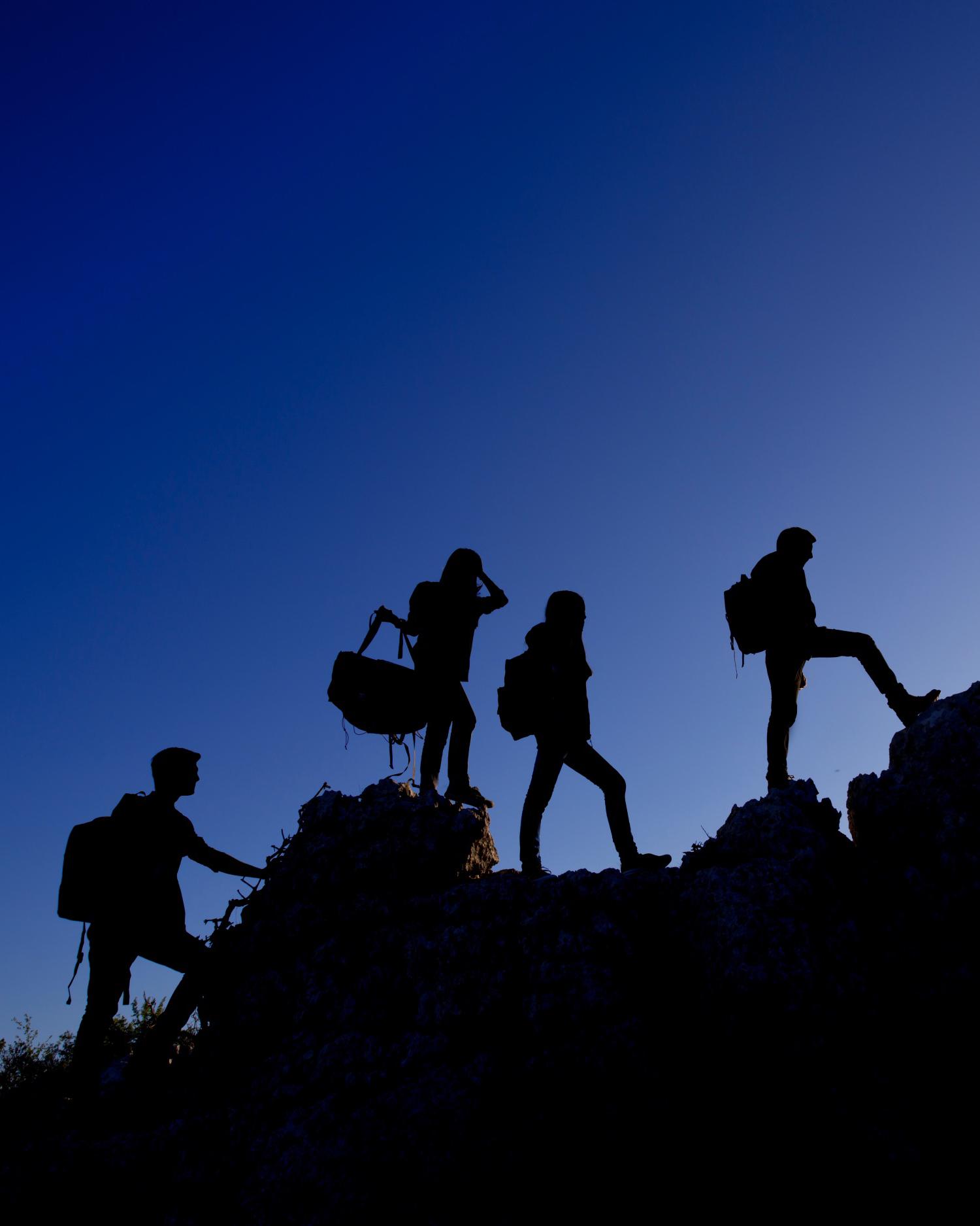 A group on a night hike.