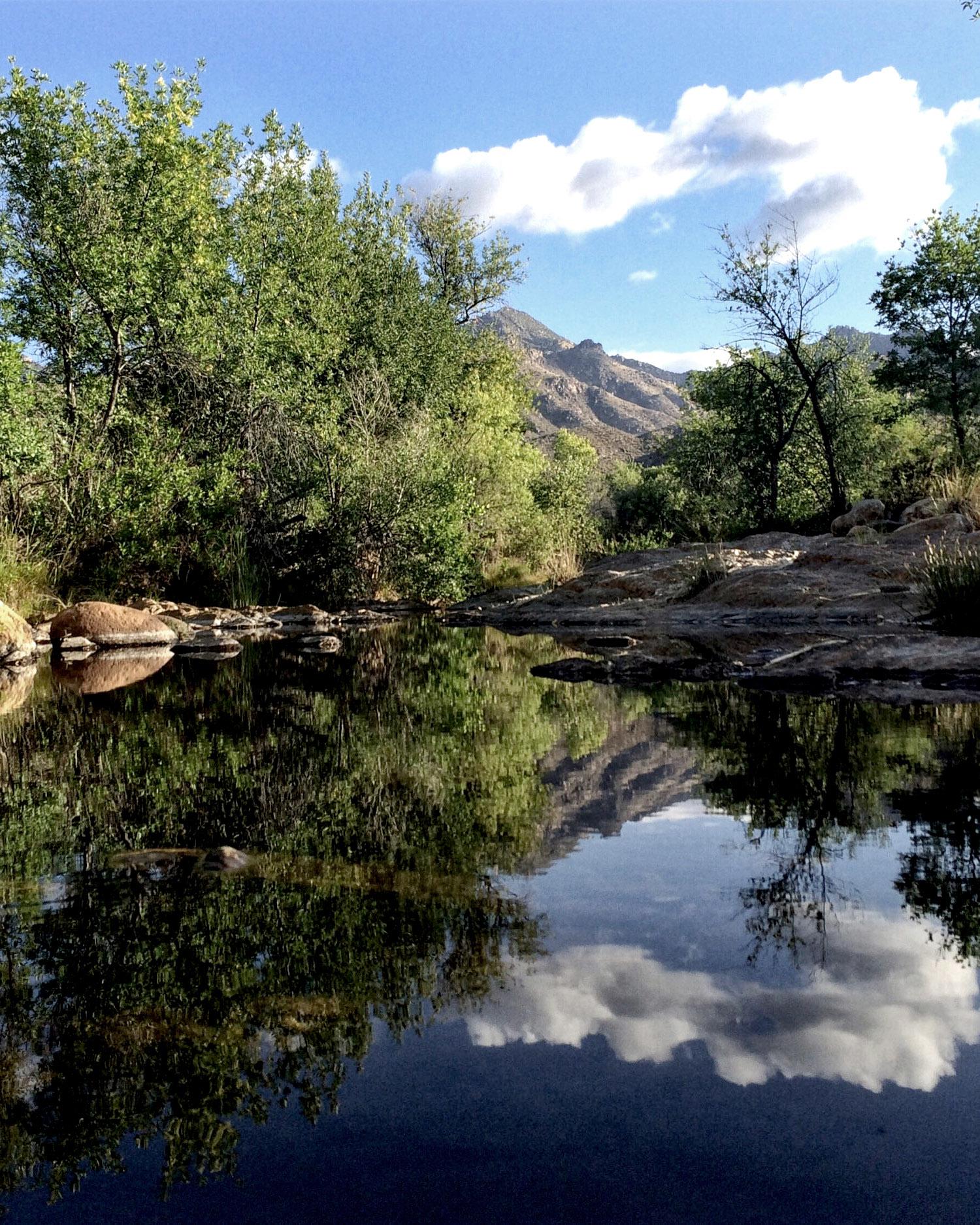 Desert mountain and water.