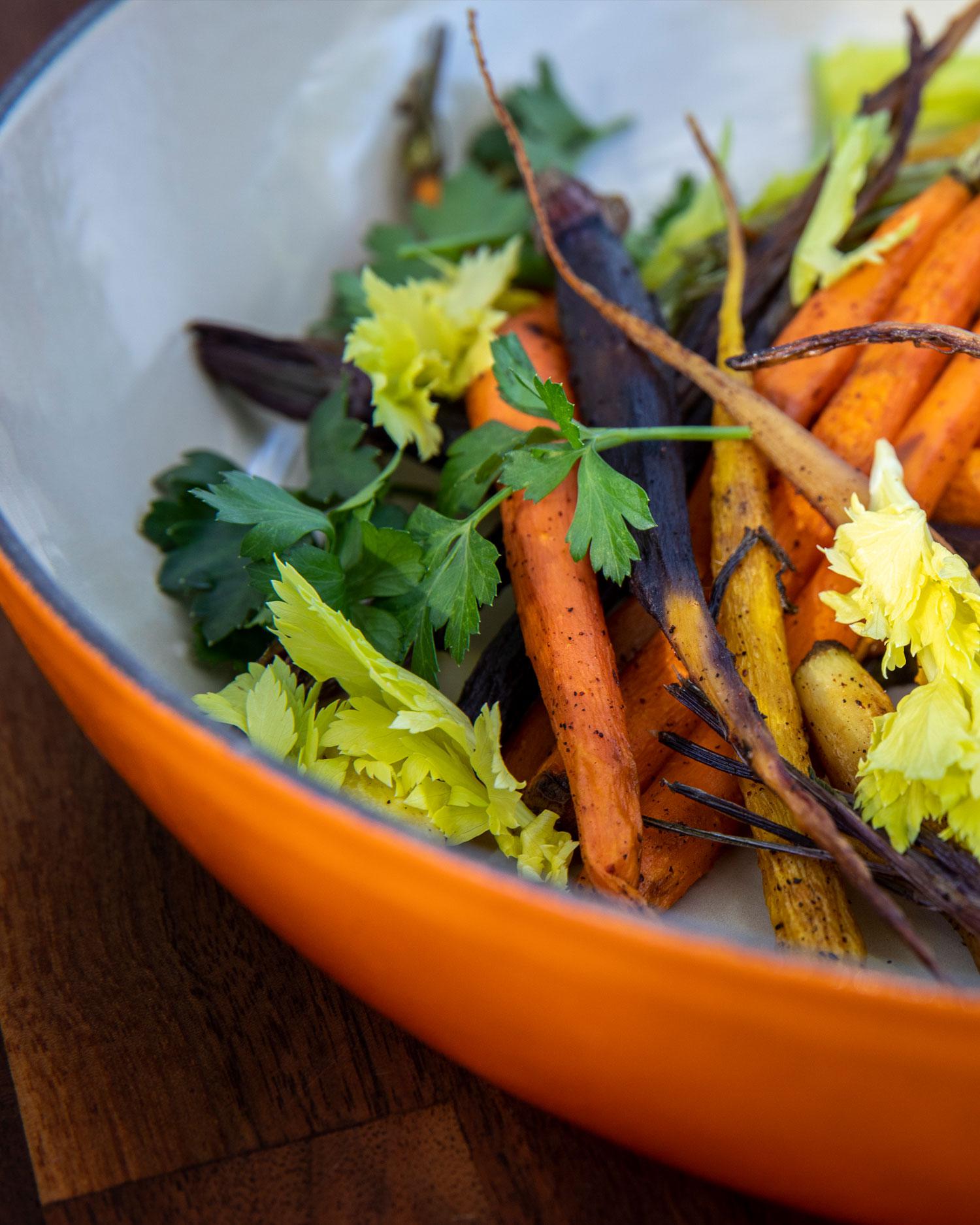 A bowl of fire-roasted carrots.