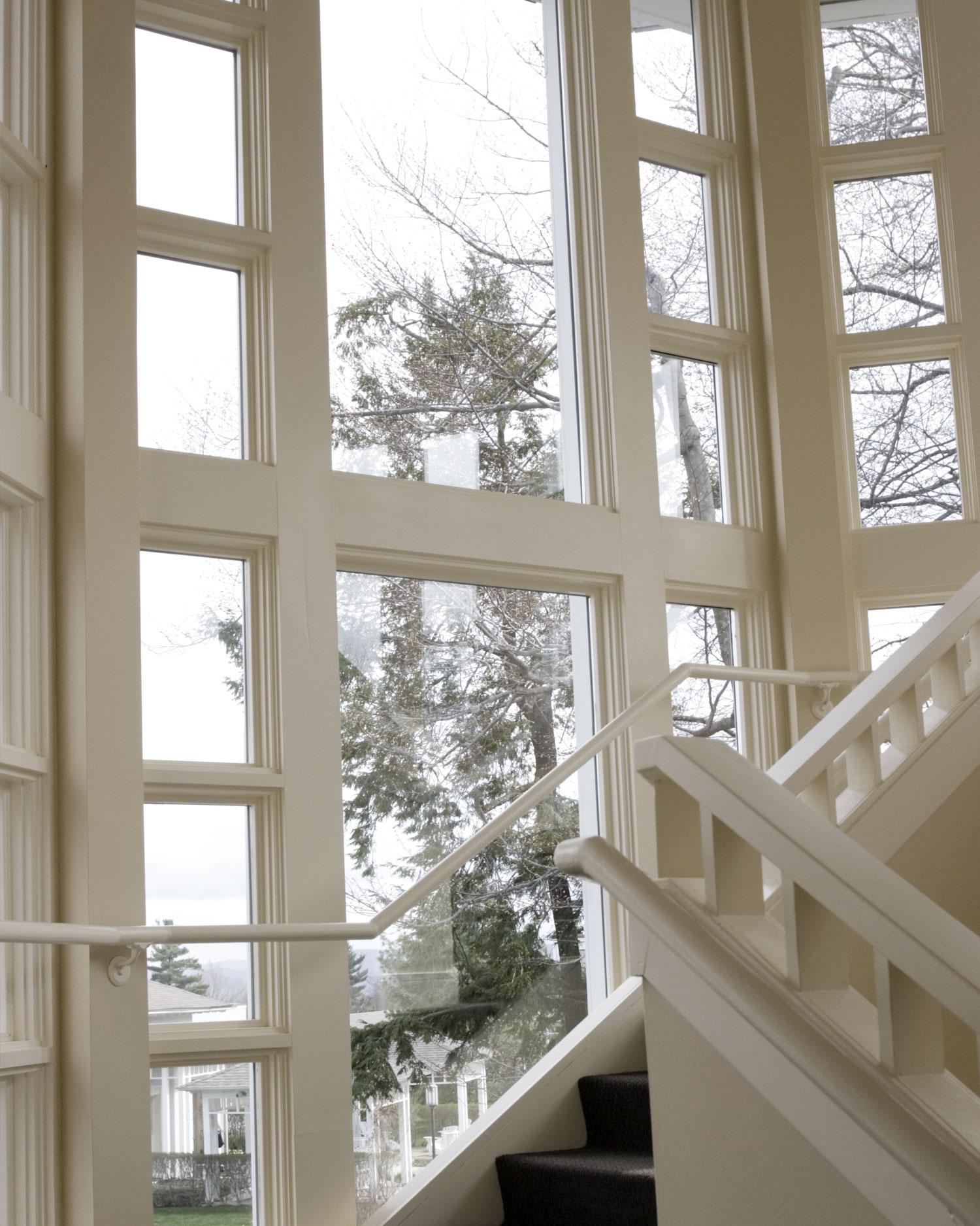 stairs and windows in climate-controlled hallways