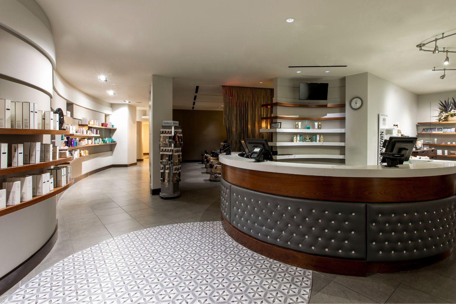 Salon front display and counter at Canyon Ranch Las Vegas Spa + Fitness