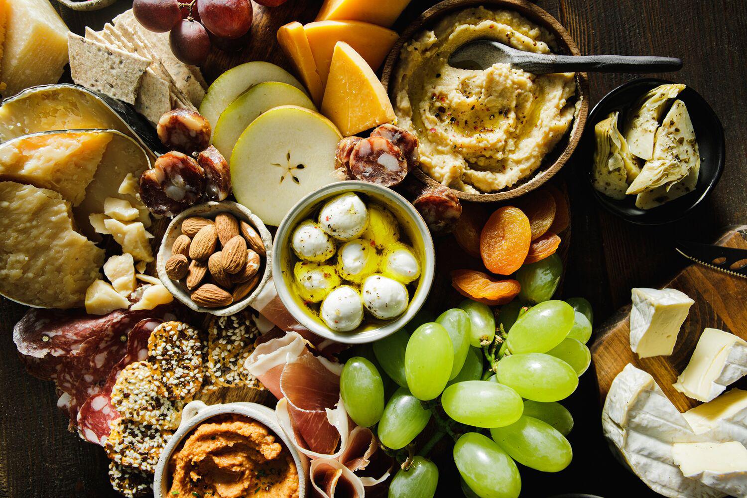 Coffee with an array of dried fruits, nuts & meats