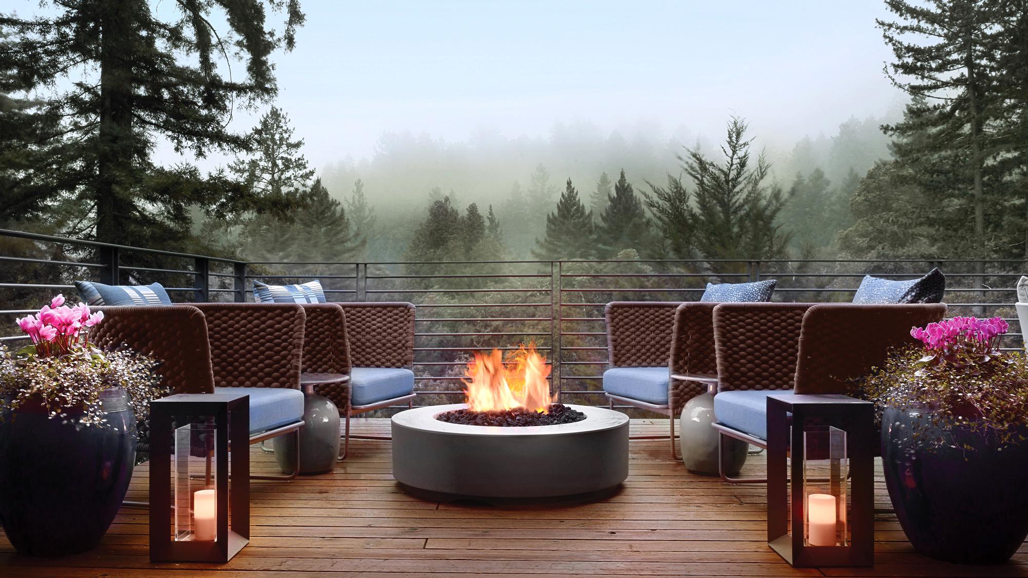 Outdoors around the fire in Woodside