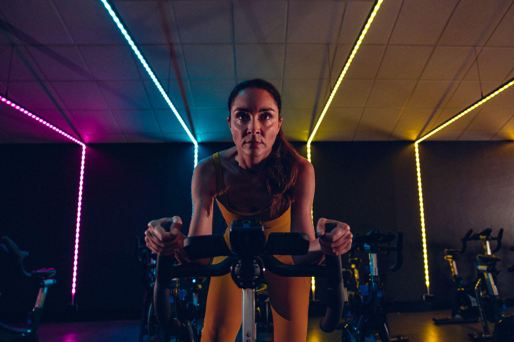 Man and woman in spin studio