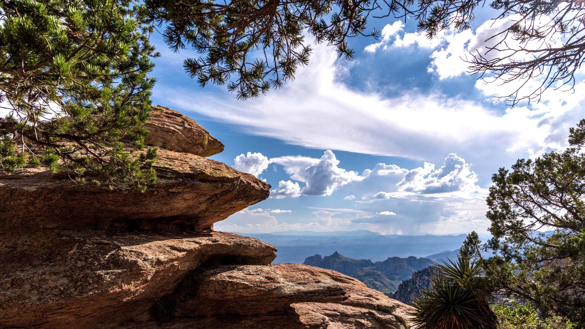 View from mount lemmon. Sunny Blue sky with white clouds
