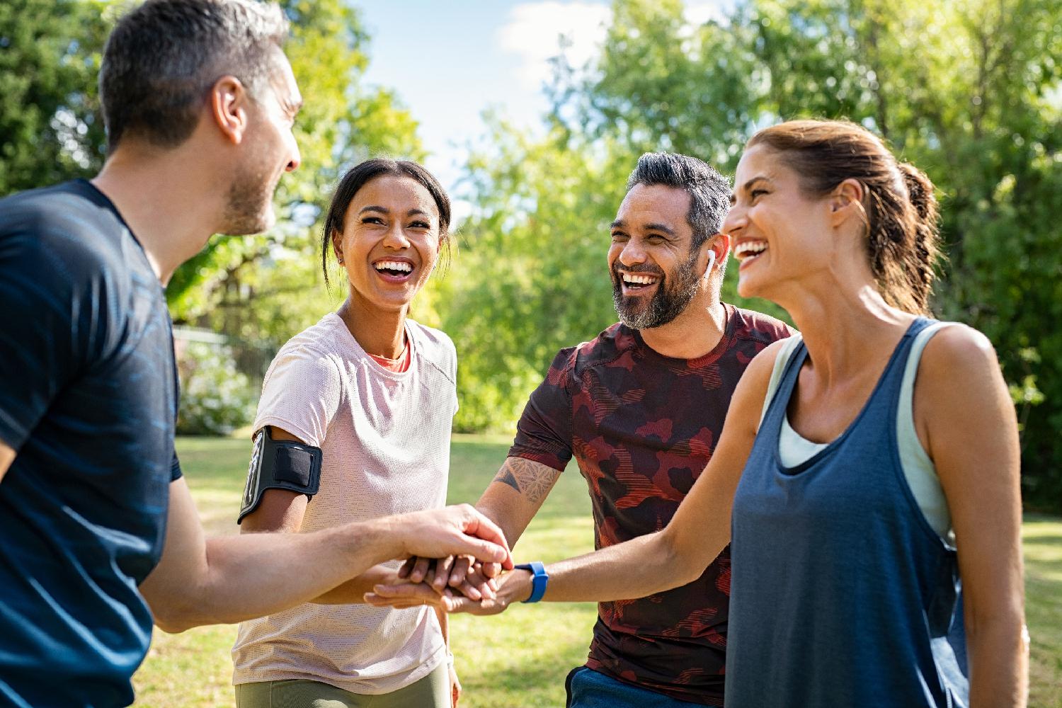 A group of executives exercising outdoors at Canyon Ranch Lenox Health Spa Resort