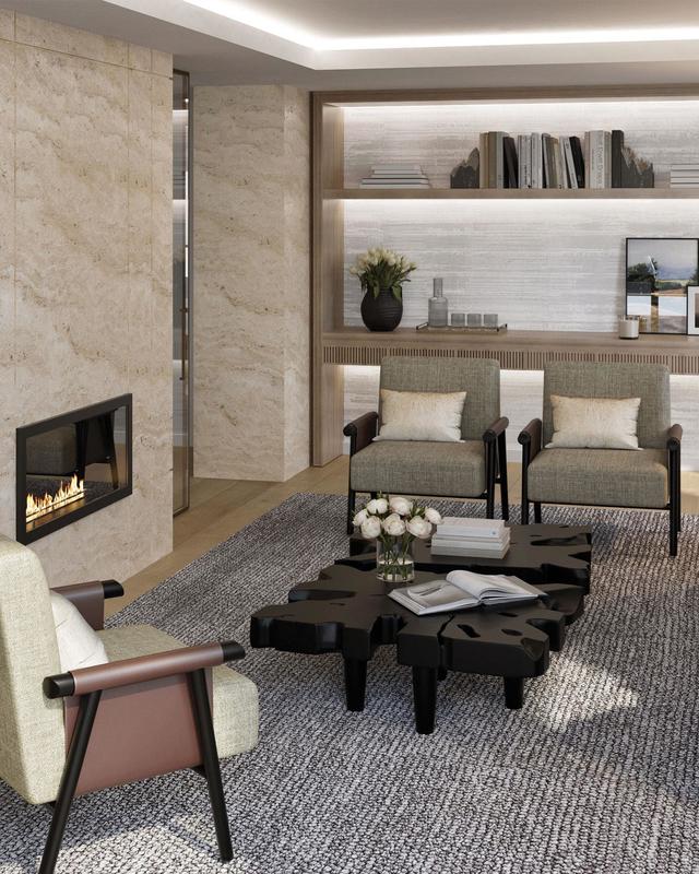 The member fireside lounge at Canyon Ranch Fort Worth Wellness Club