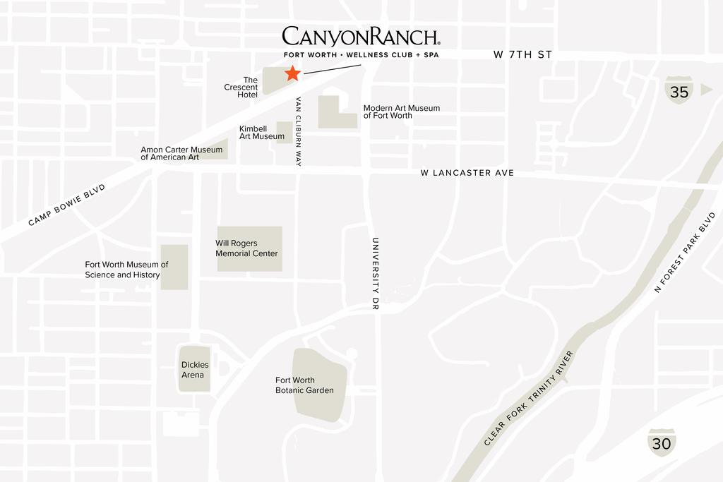 a graphic map of the Fort Worth Wellness Club + Spa Location