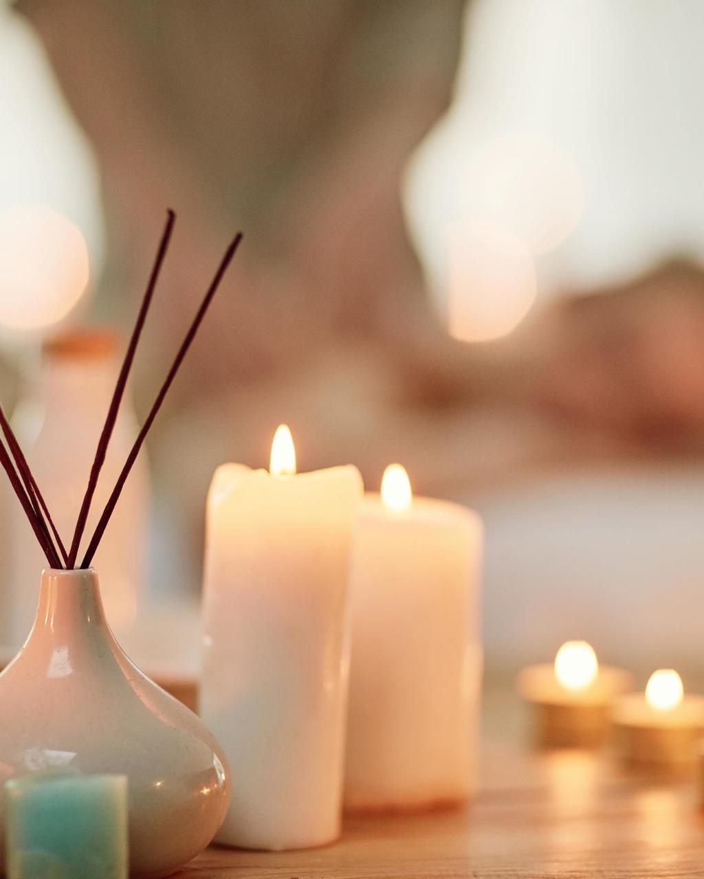 a display of candles and incense