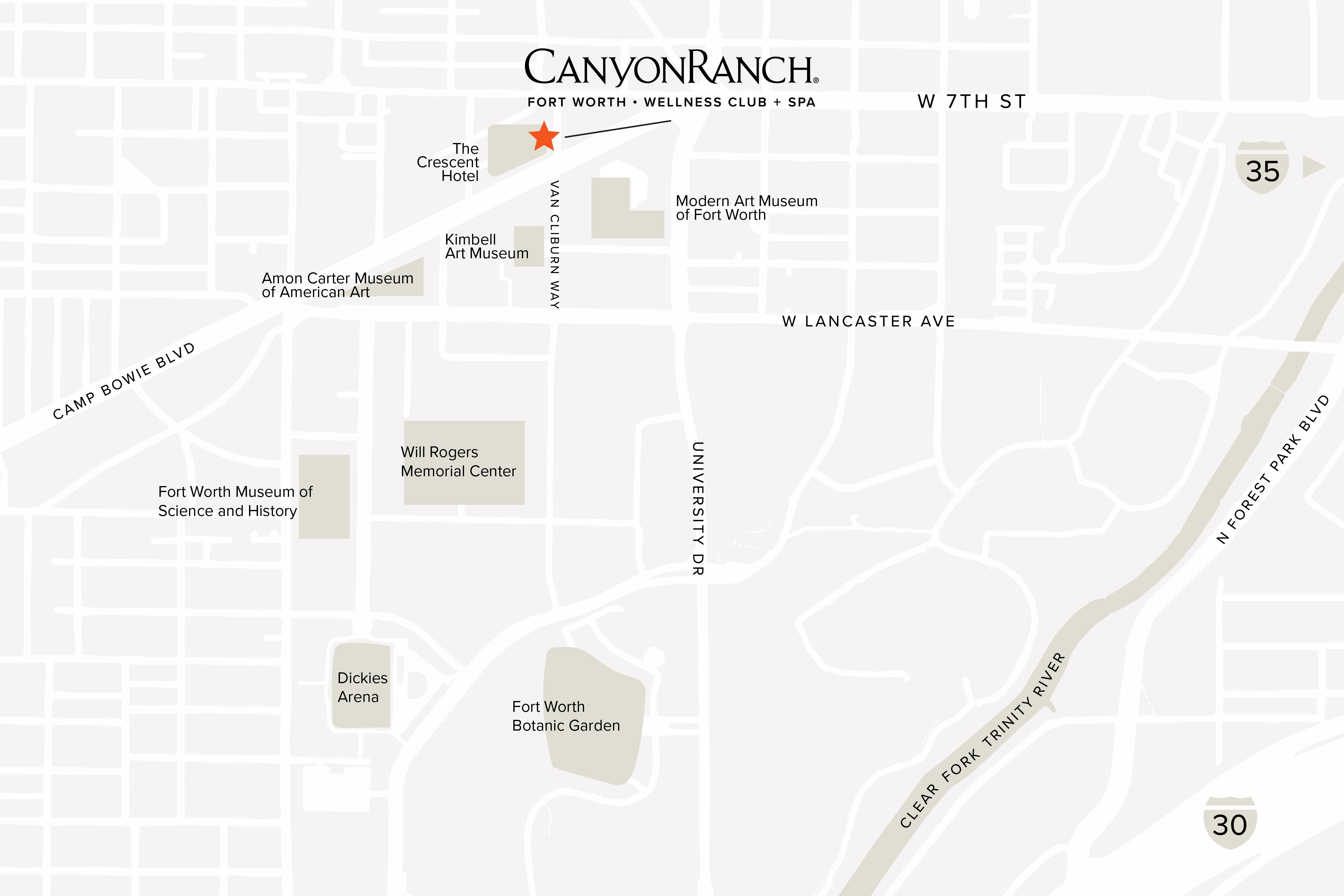 a graphic map of the Fort Worth Wellness Club + Spa Location