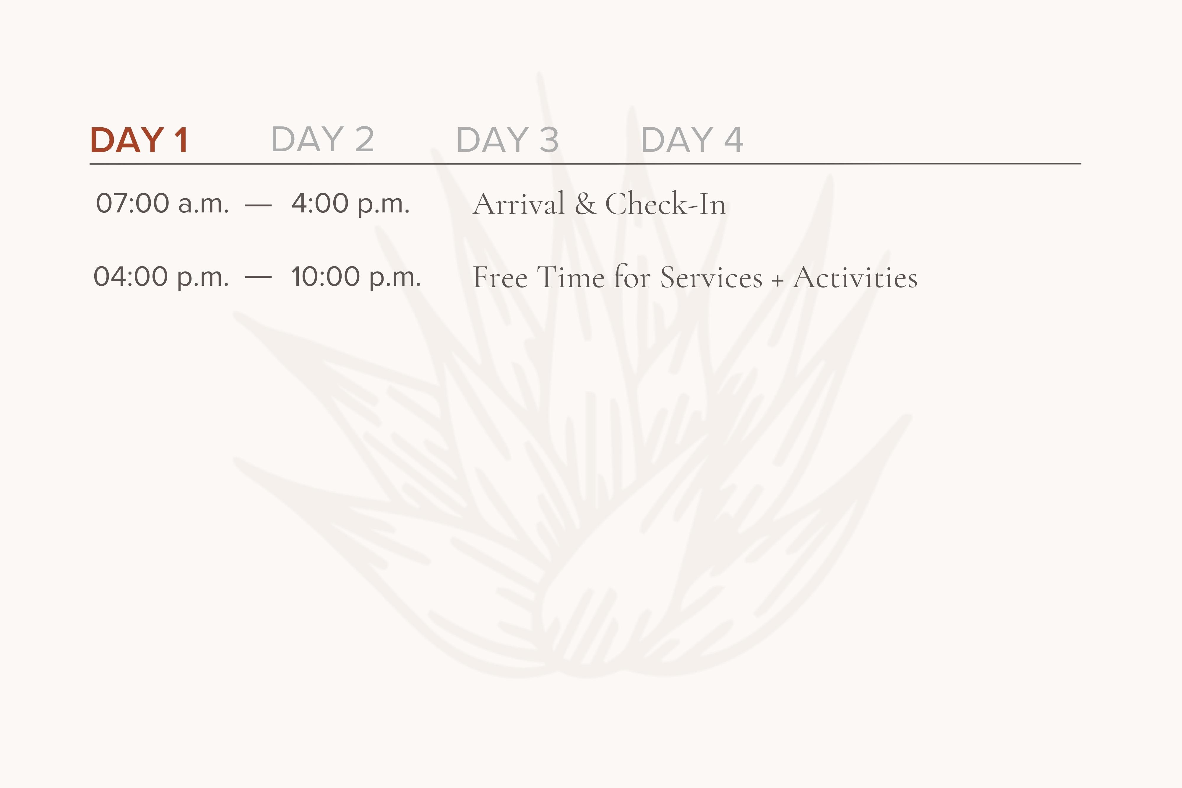 a graphic schedule of a sample itinerary