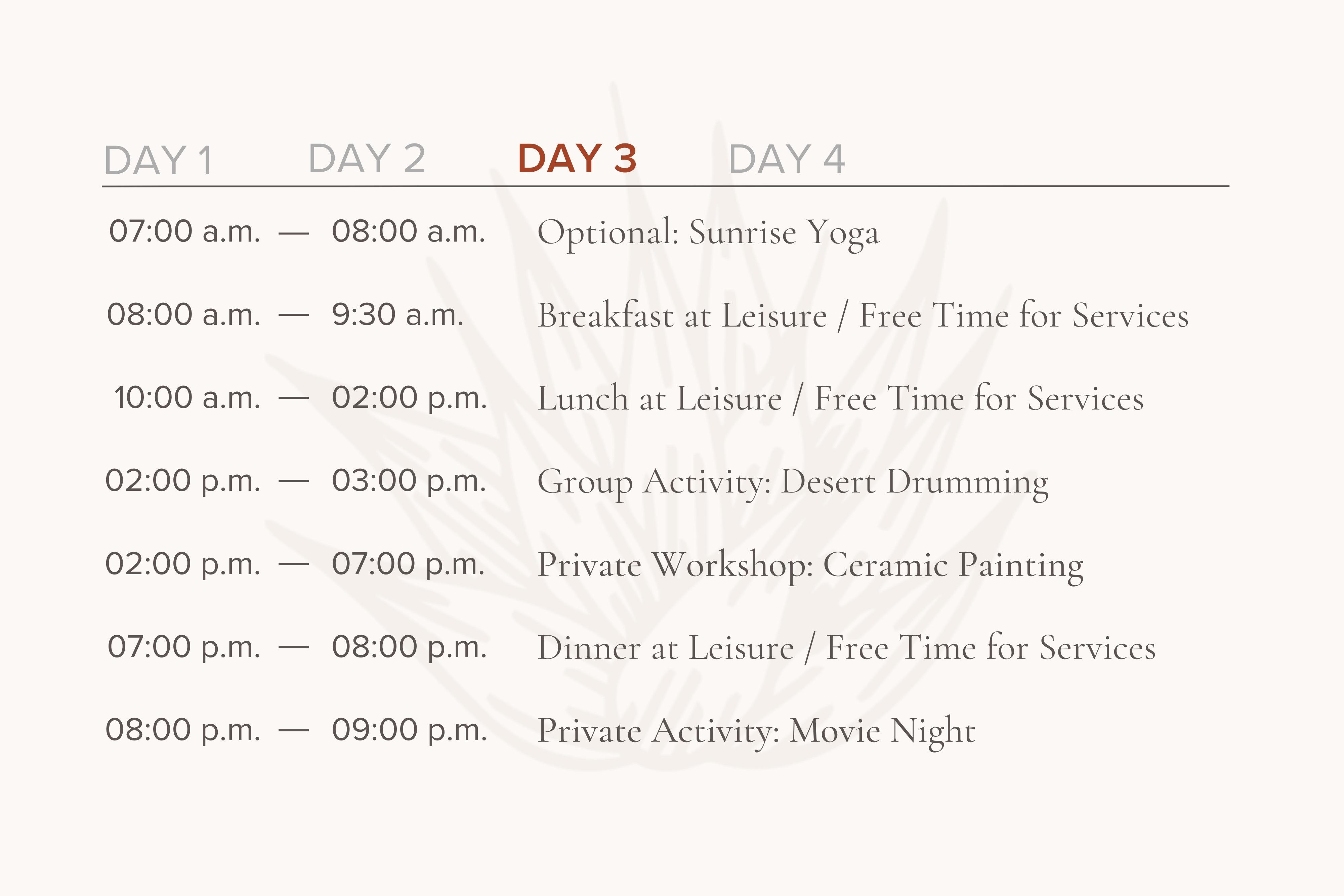 a graphic schedule of a sample itinerary