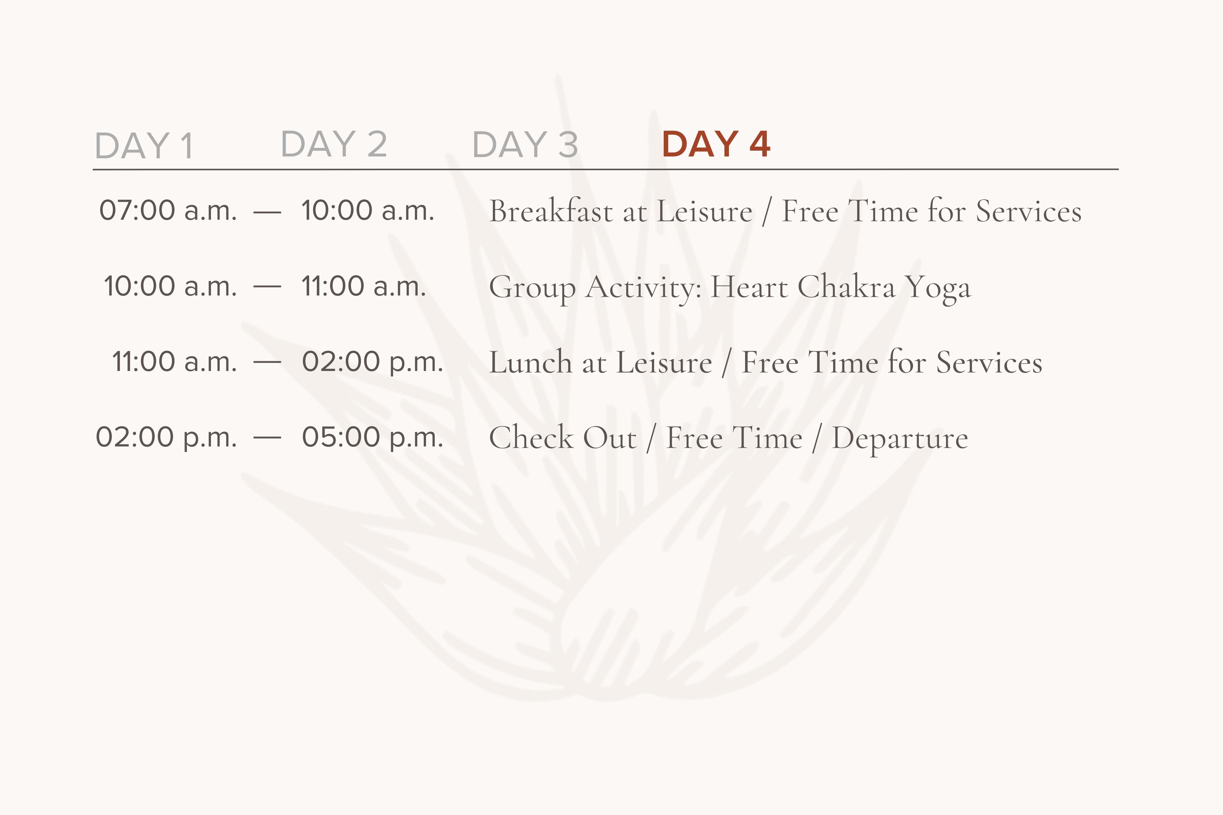 a graphic schedule of a sample itinerary