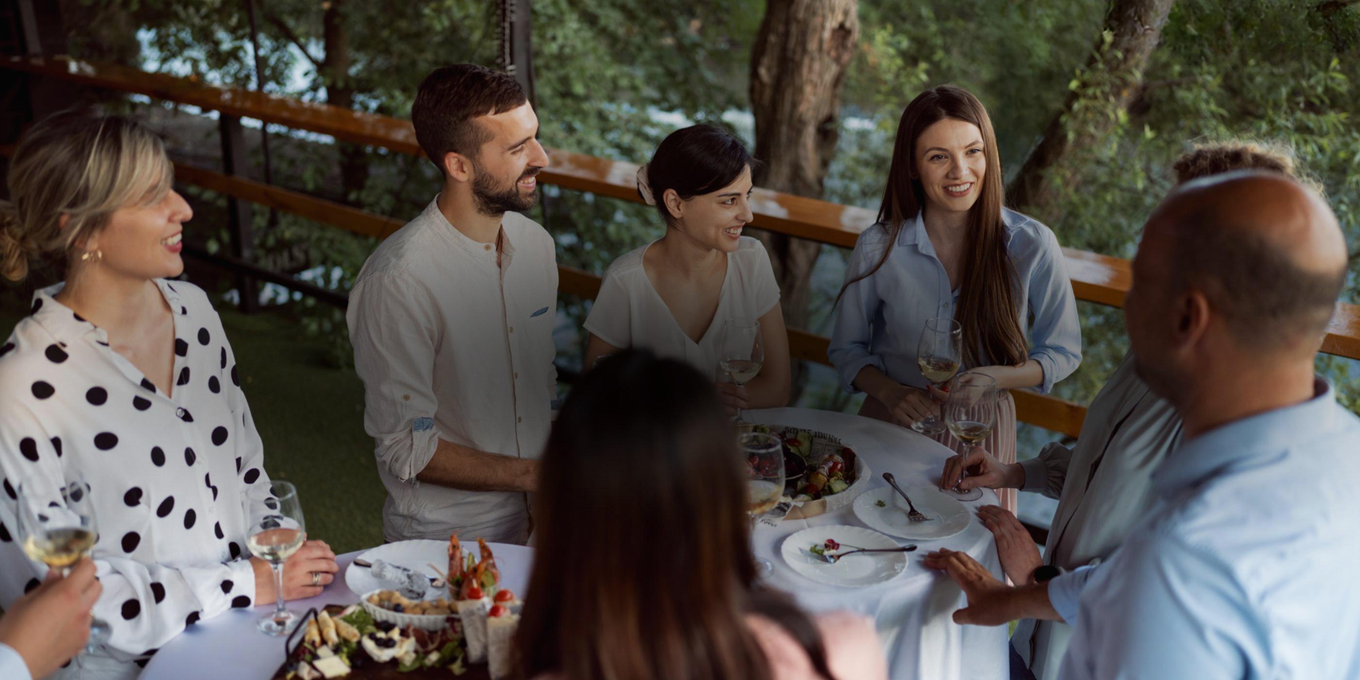 A group of doctors having a wine dinner at Canyon Ranch Woodside  Health Spa Resort