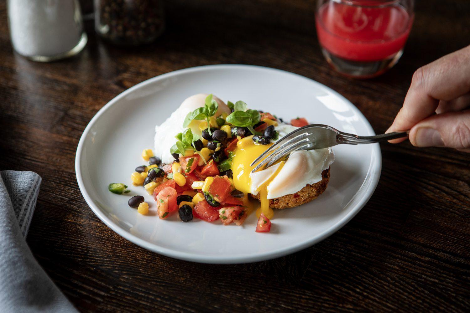 a healthy balanced breakfast of eggs, toast, and more served at Canyon Ranch Health + Spa Resort