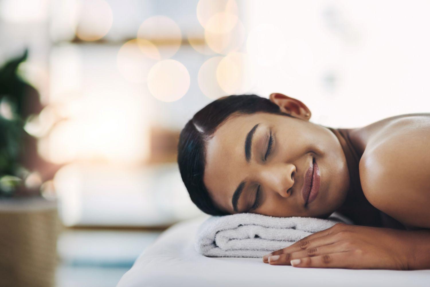 Image of woman sitting in salt sauna.