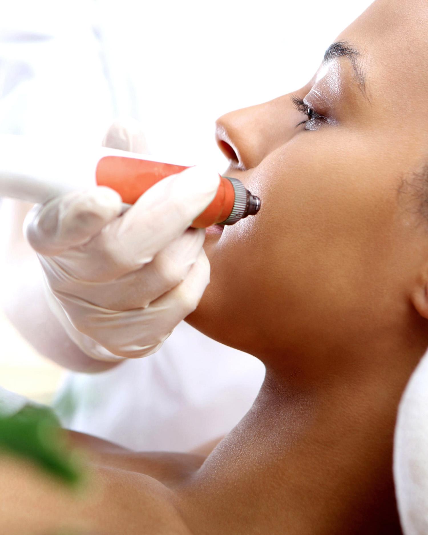 Close-up image of medical grade spa facial treatment.