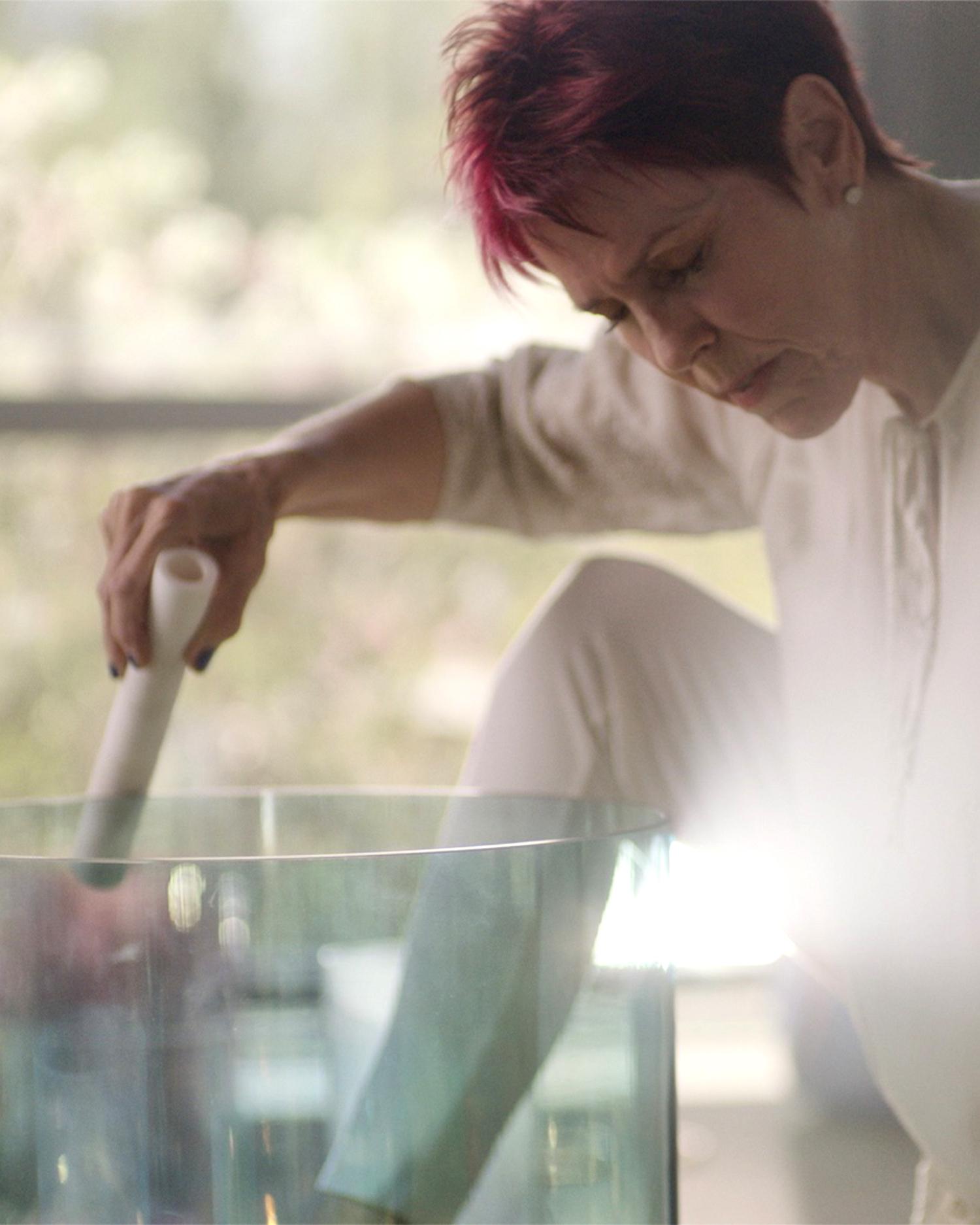Close-up image of sound healing experience.
