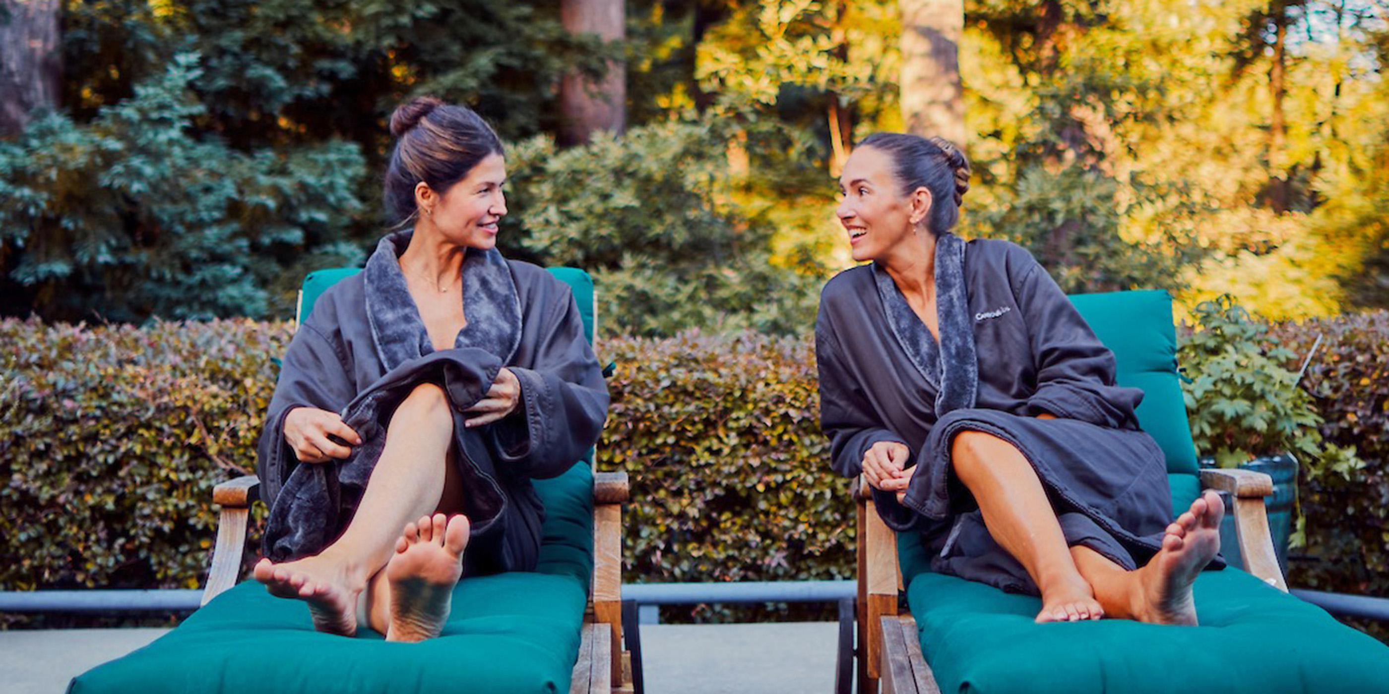 Best Friends on loungers at the Pool at Canyon Ranch