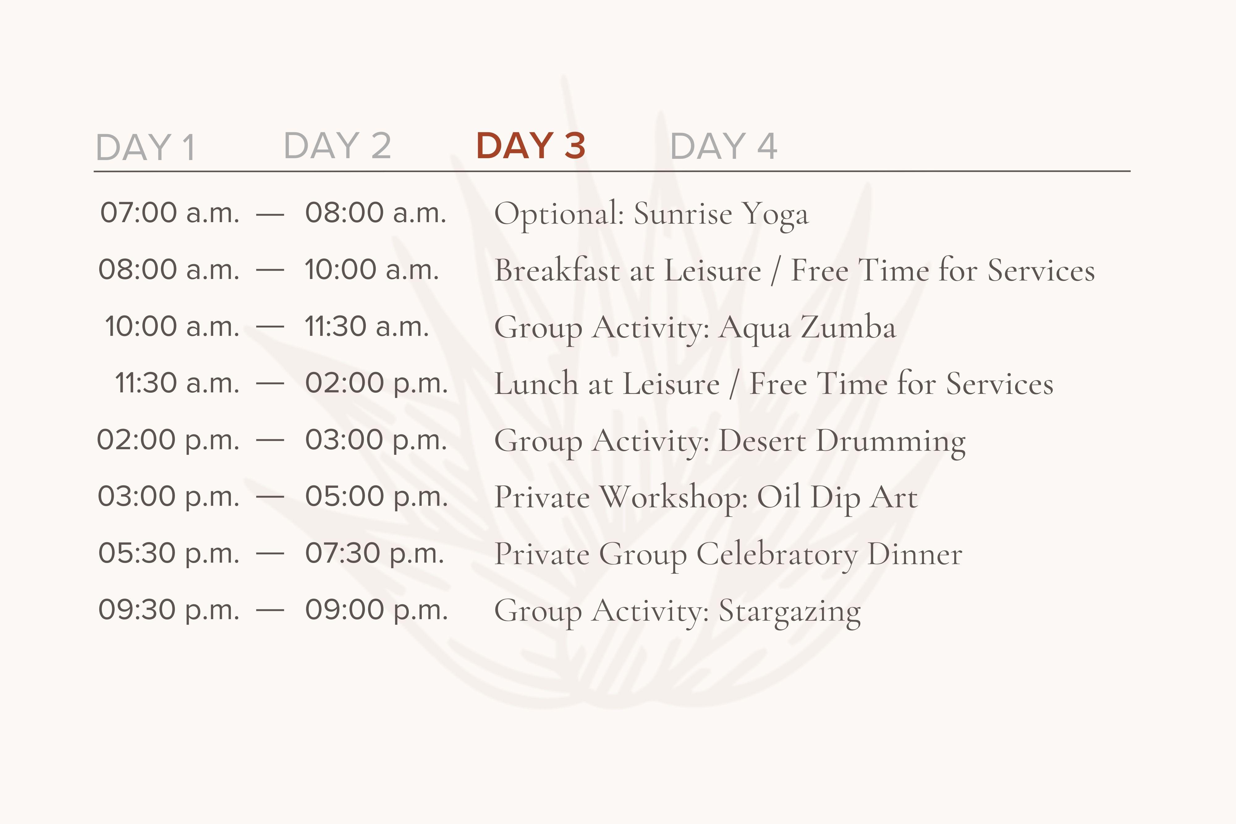 a graphic schedule of a sample itinerary