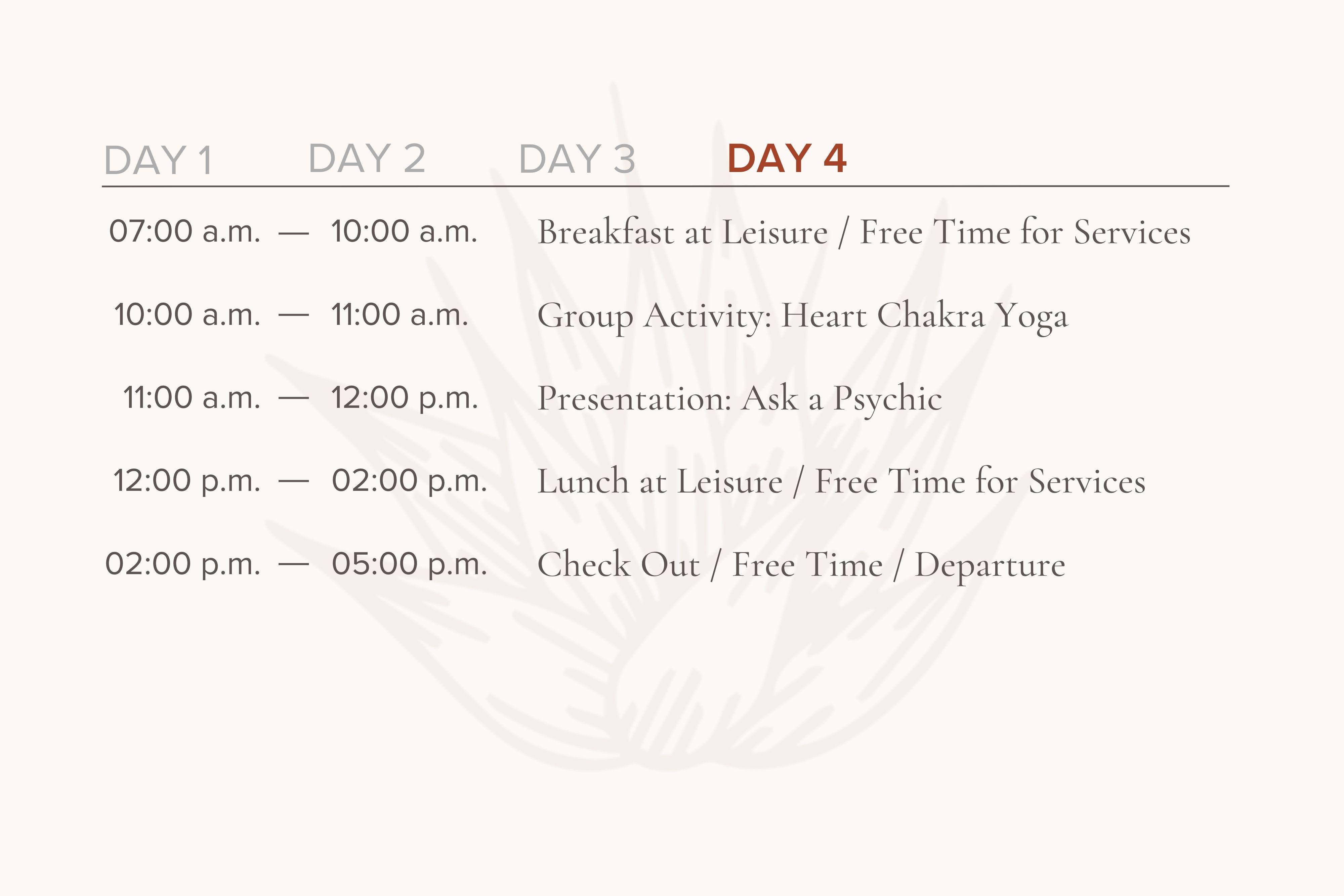 a graphic schedule of a sample itinerary