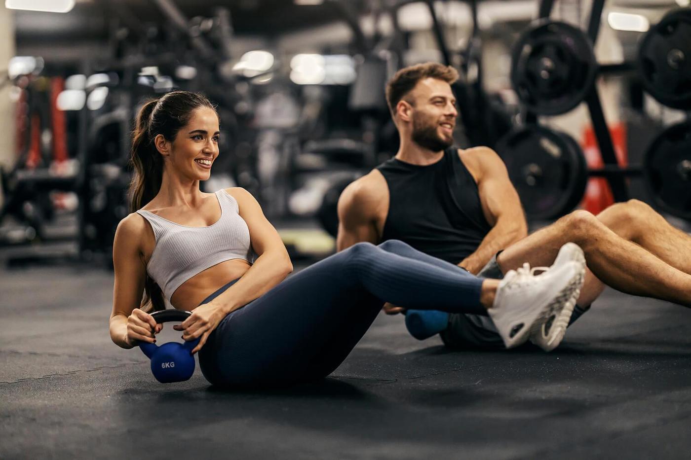 A group doing a kettlebell workout
