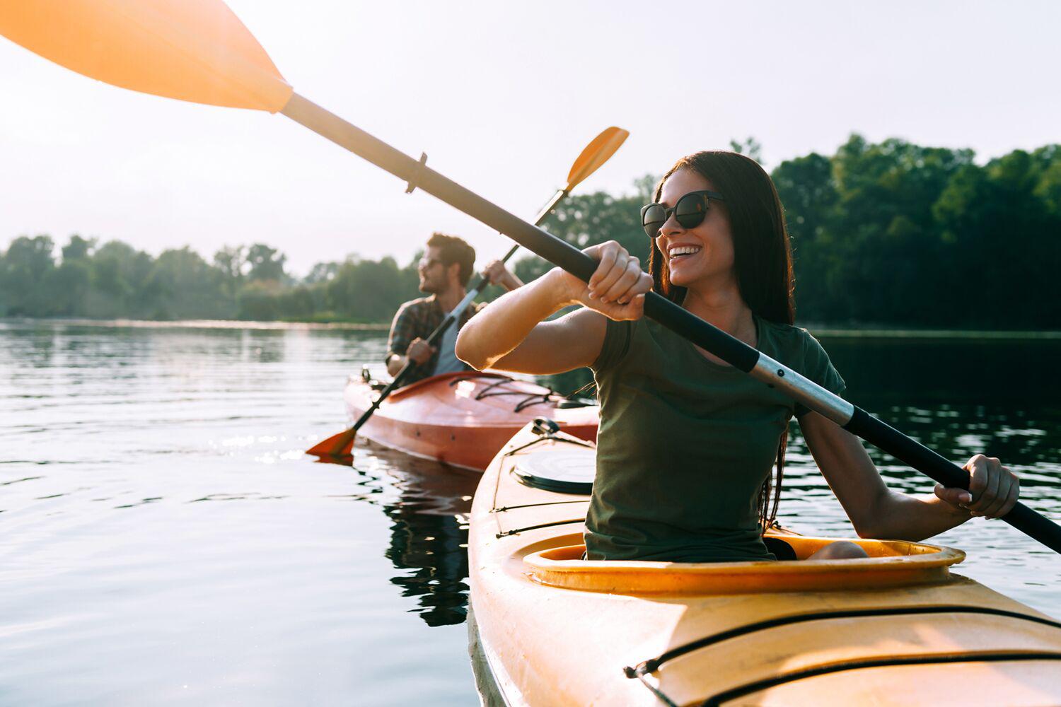 Close-up image of a couple kayaking at Canyon Ranch Lenox Health Spa Resort