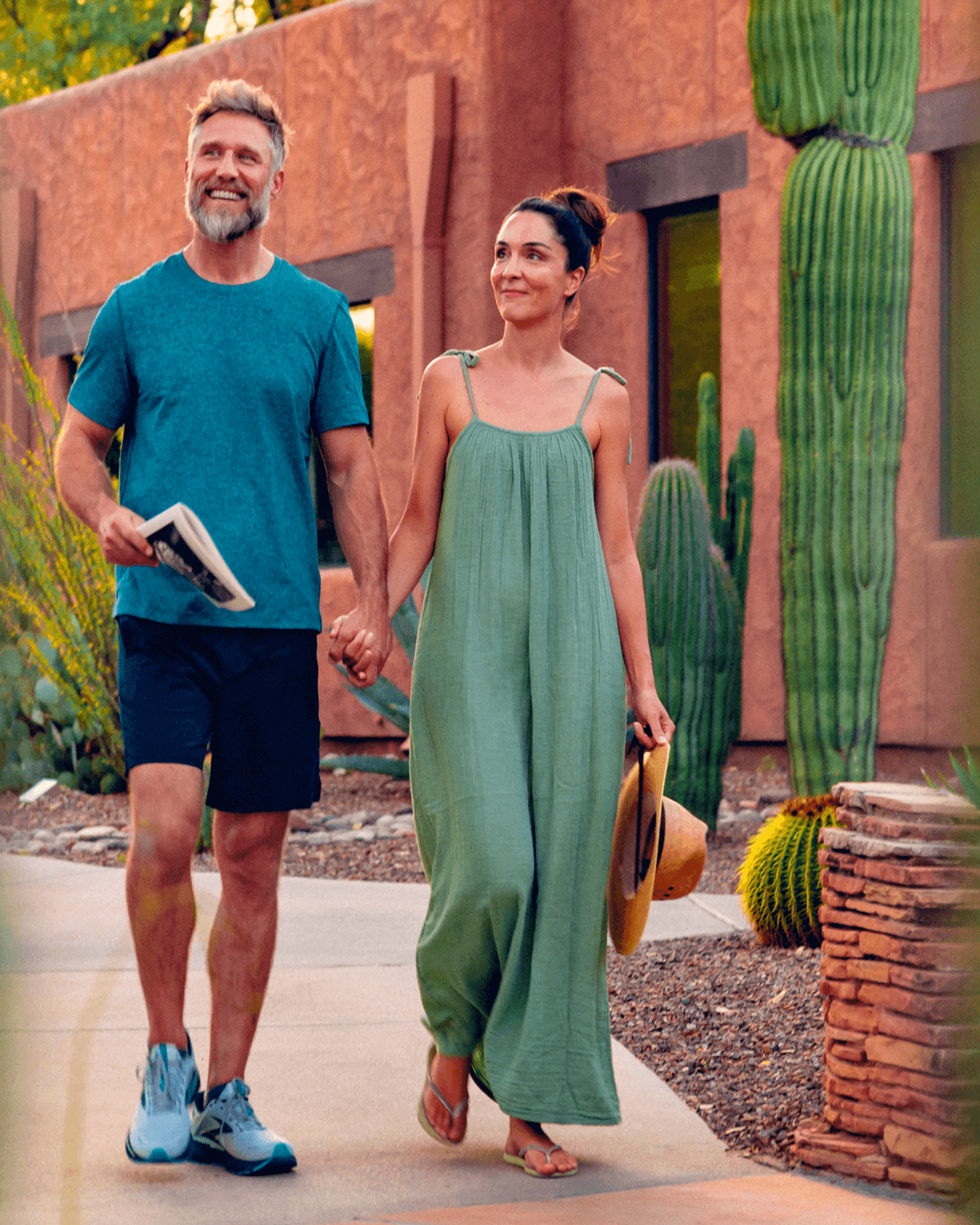 a man and woman walking