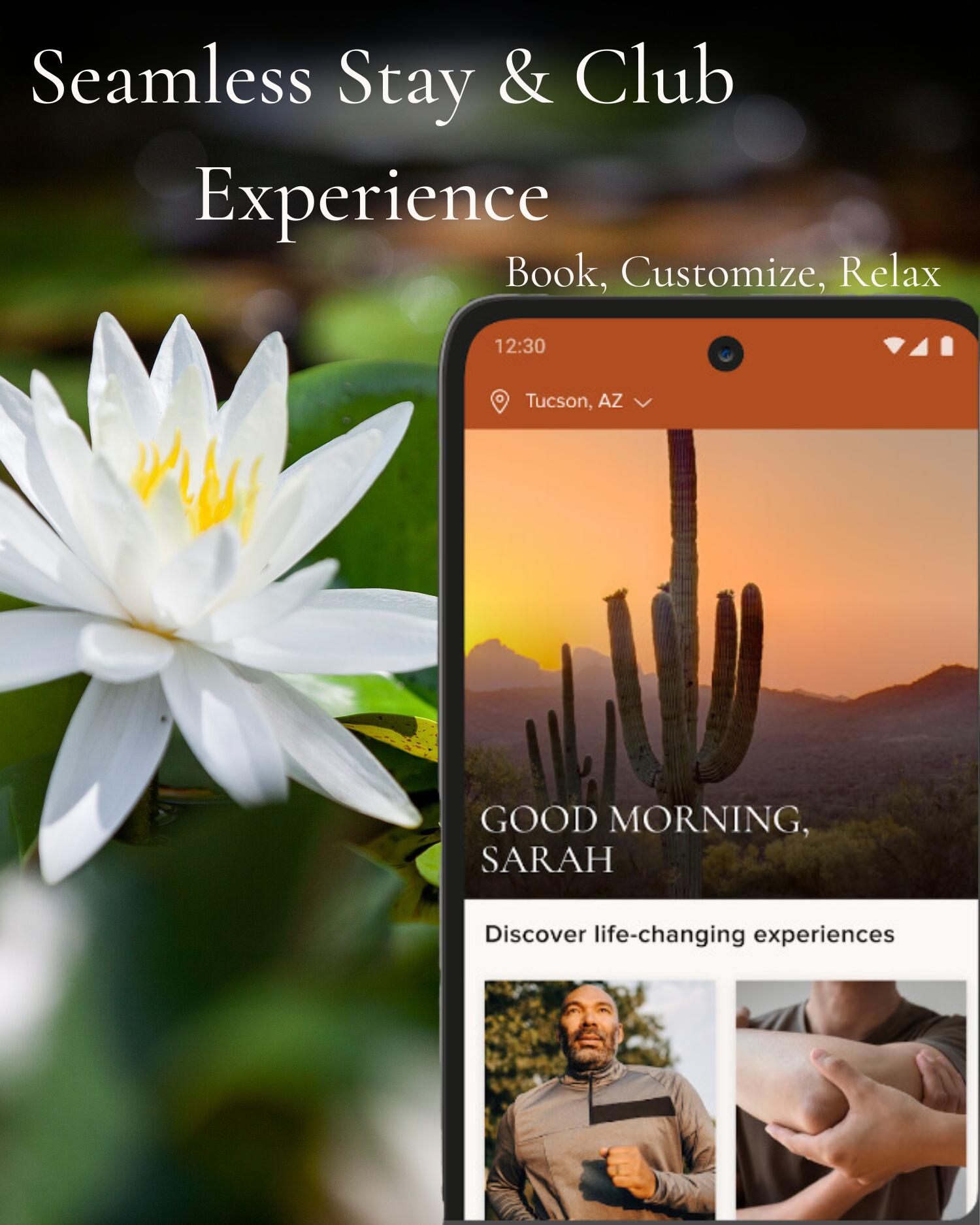 a screen shot of the Canyon Ranch App surrounded by promotional text