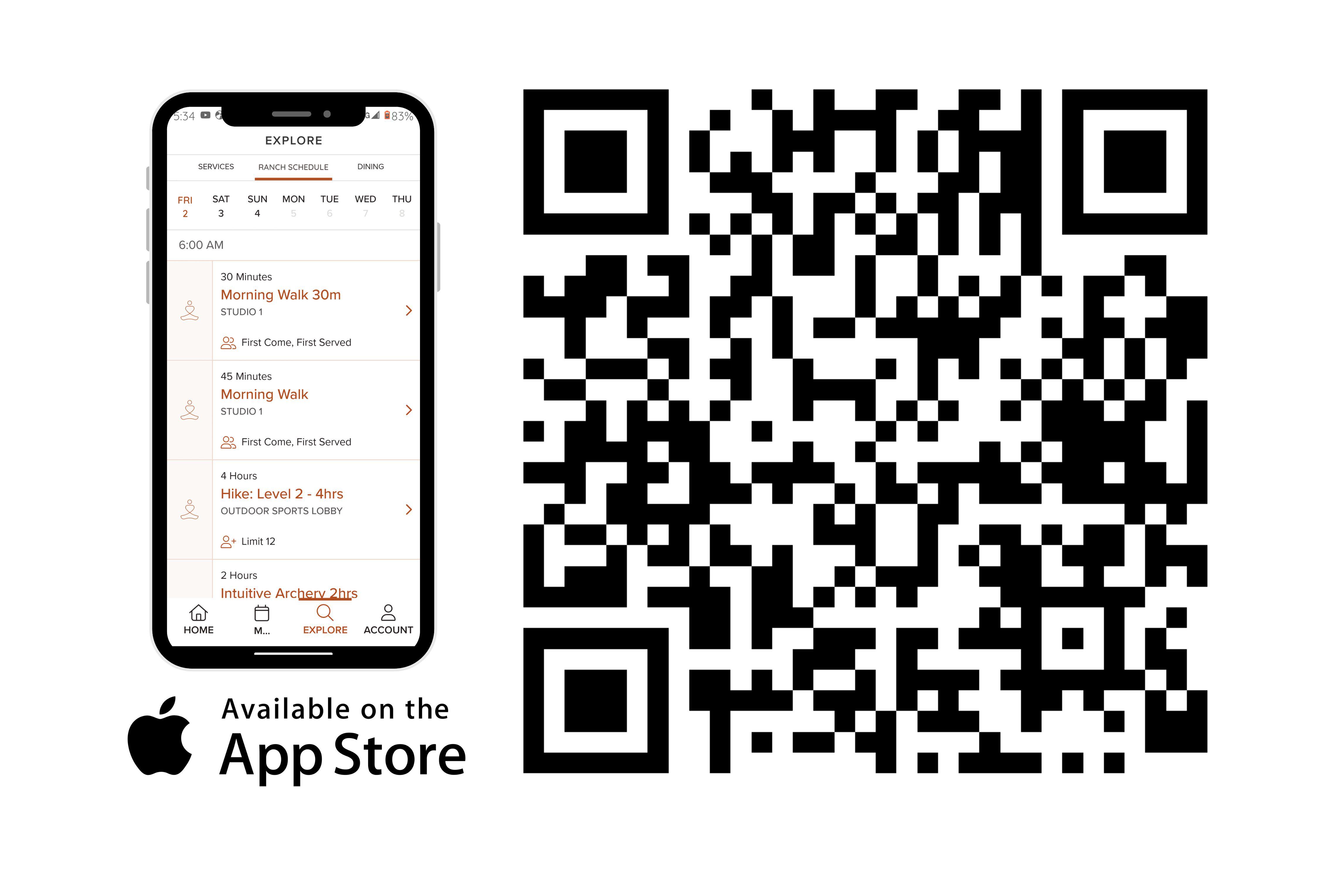 a QR code that links to the Canyon Ranch app on the Apple store