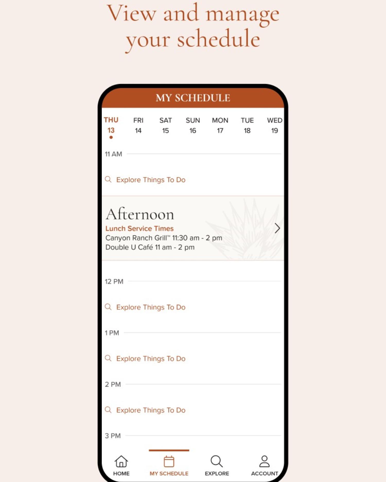 a screen shot of the Canyon Ranch App surrounded by promotional text