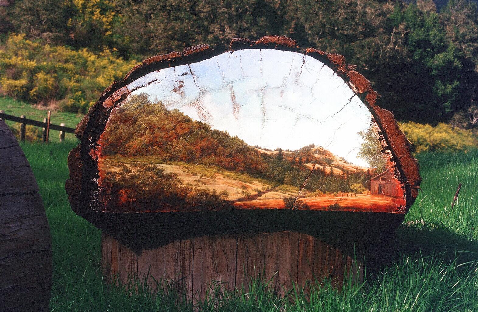 Sculpture by Alison Moritsugu on hiking path at Djerassi artist retreat