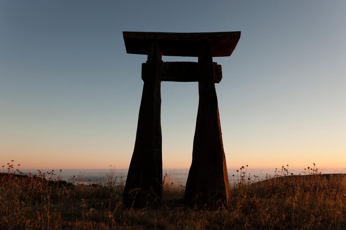 Sculpture by Bruce Johnson on hiking path at Djerassi artist retreat