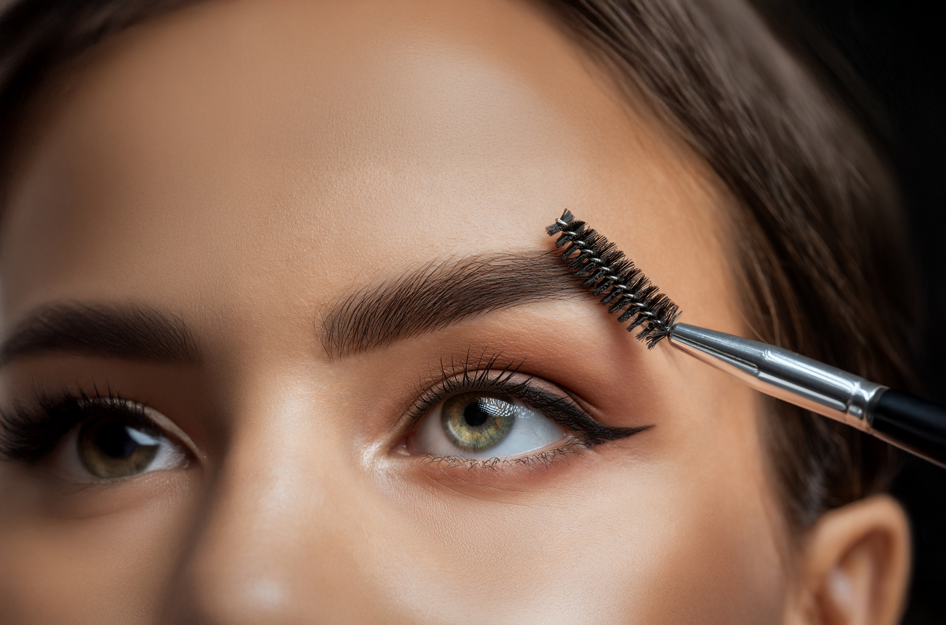 A woman getting her eyebrows done