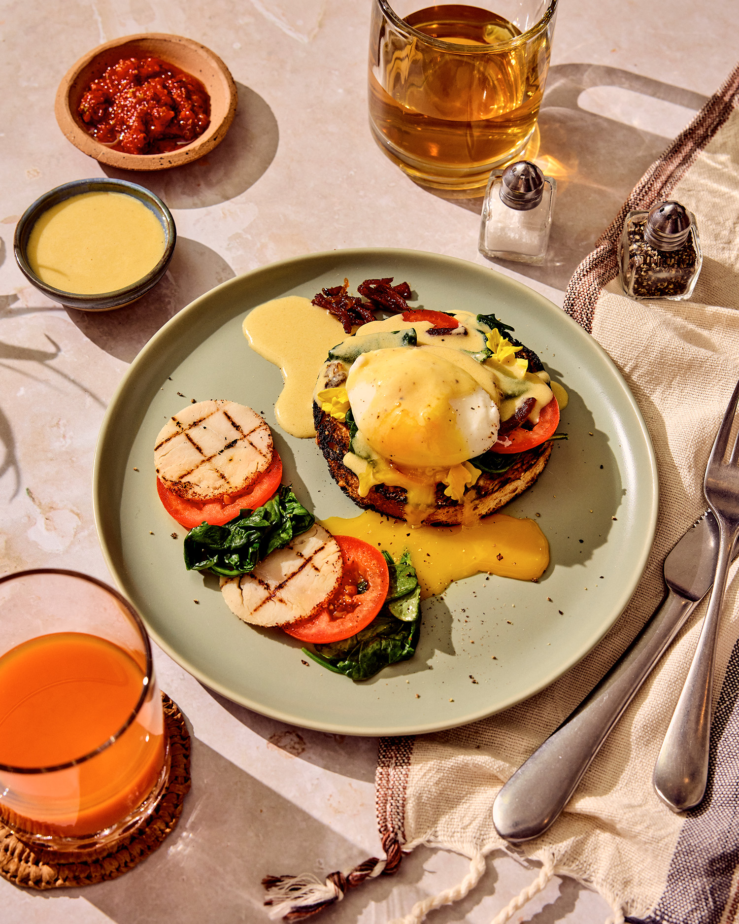 Table Setting with Burger on Plate