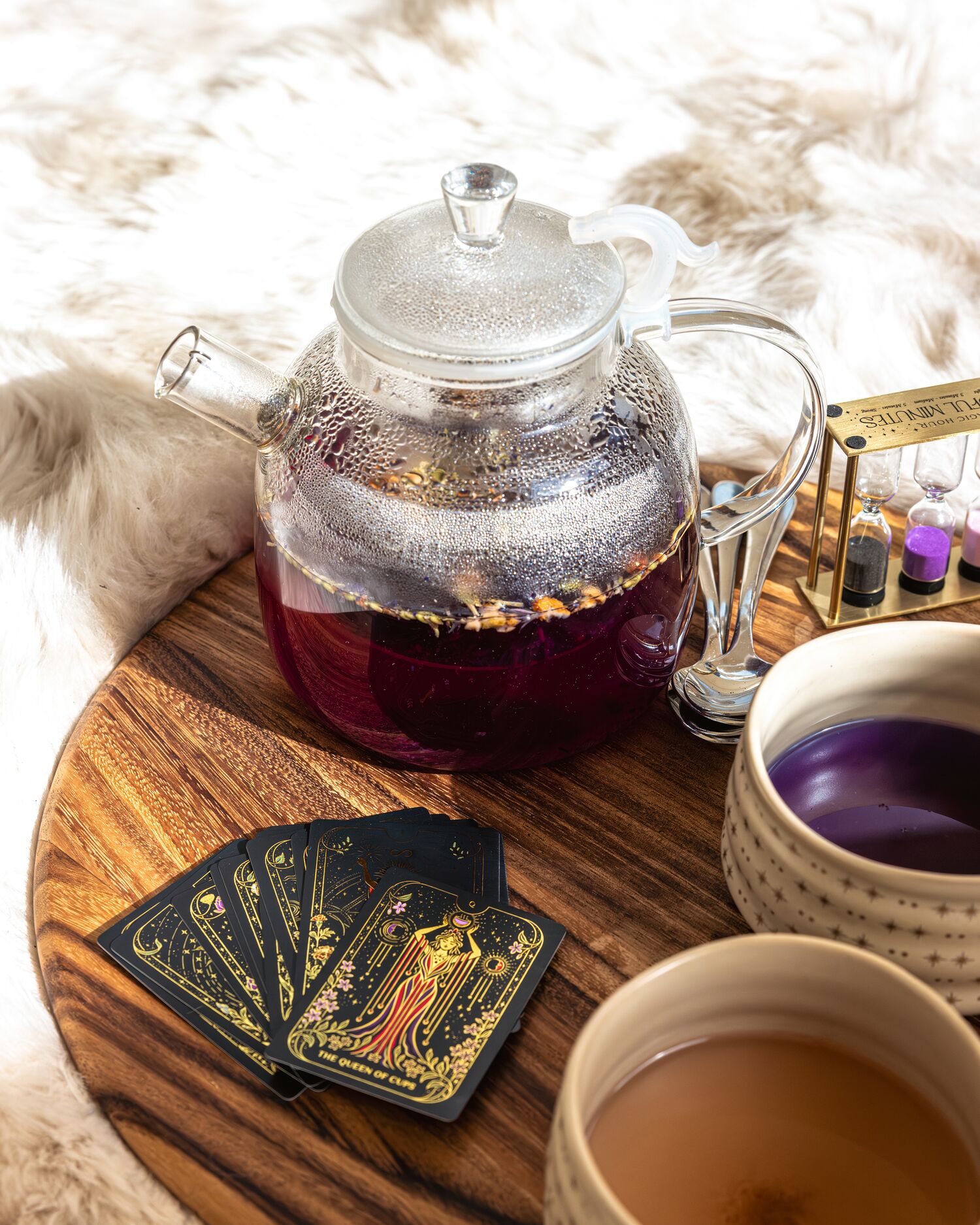 Tea and tarot cards on a tray