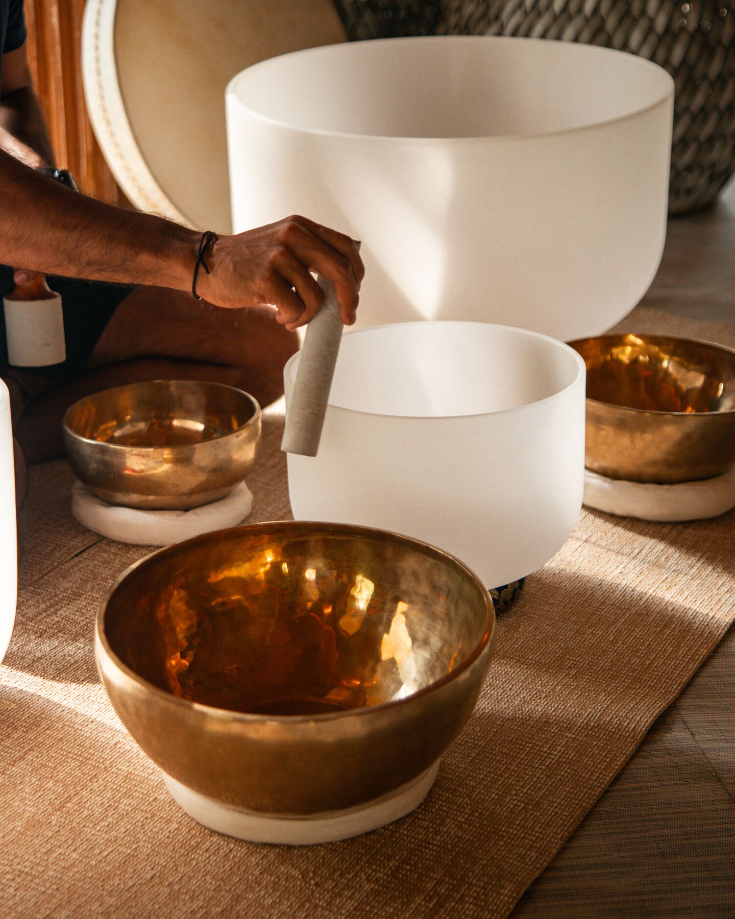 Brass and crystal singing bowls