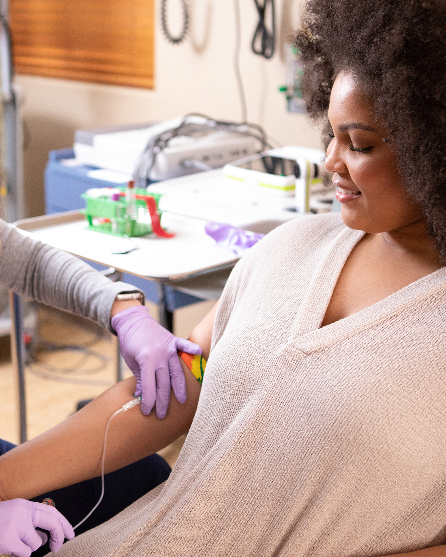 A woman getting a blood draw