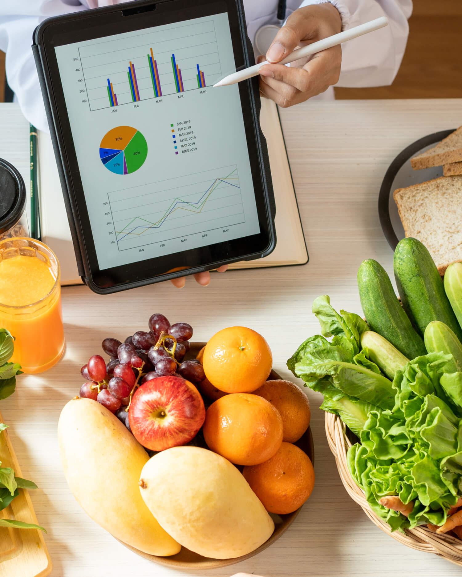 A nutritionist showing food data